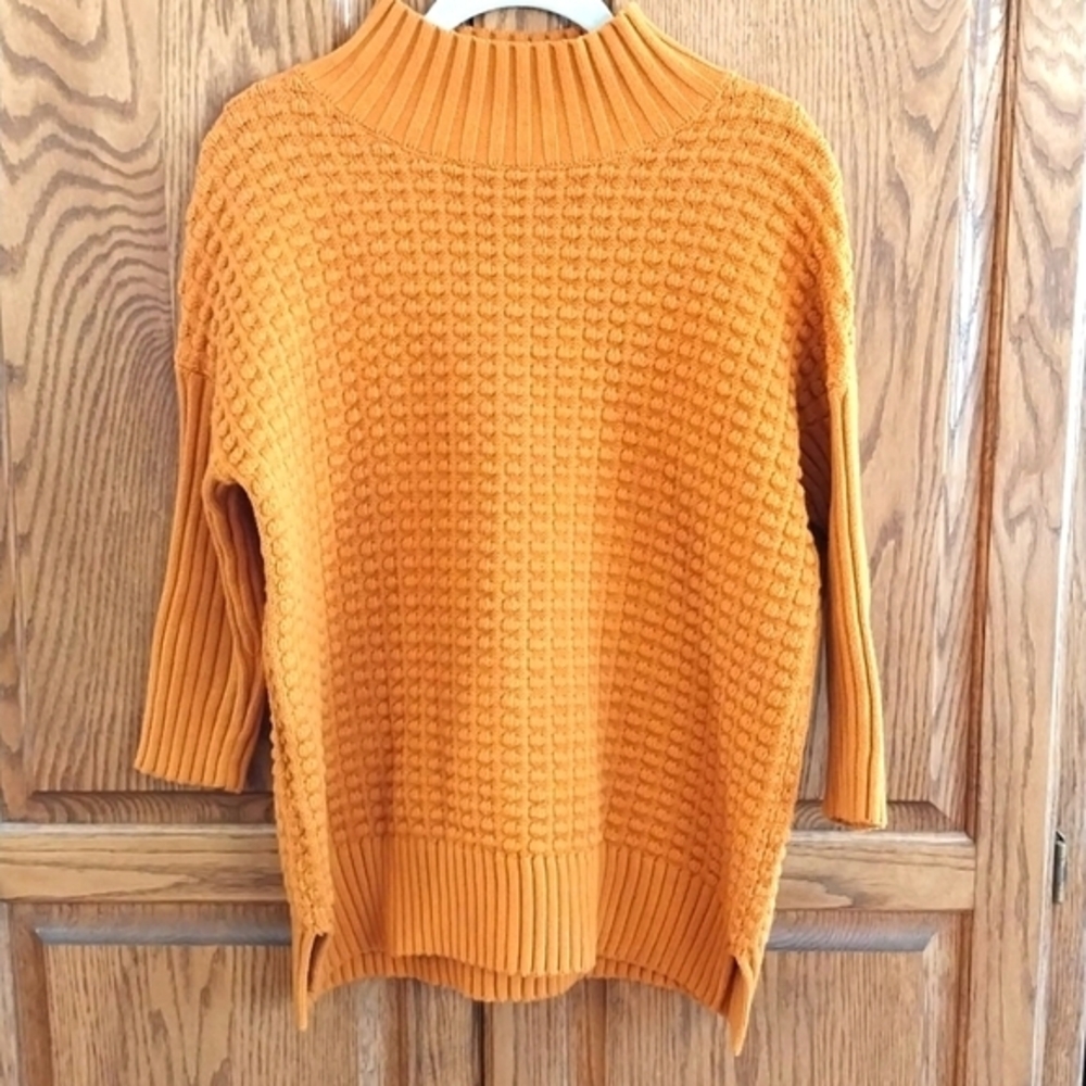 French‎ Connection NWOT Women's Mozart Popcorn Sweater XS Gold Orange Mock Neck